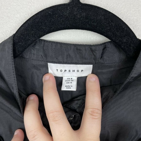 Topshop Frill Ruffle Eyelet Cutout Long Sleeve Button Up Top US Size 4 Black - Picture 6 of 6